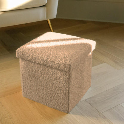12" Taupe Boucle Cube Ottoman With Storage