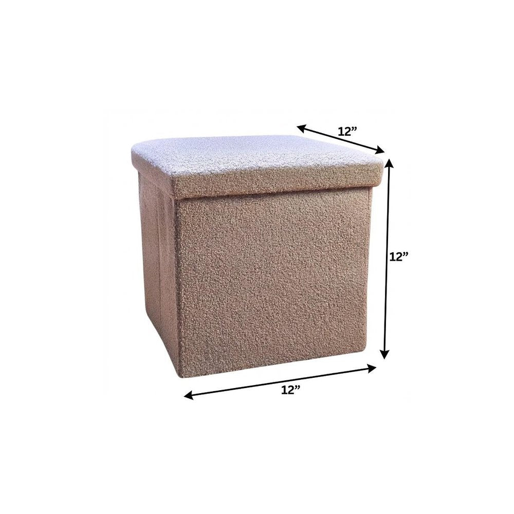 12" Taupe Boucle Cube Ottoman With Storage