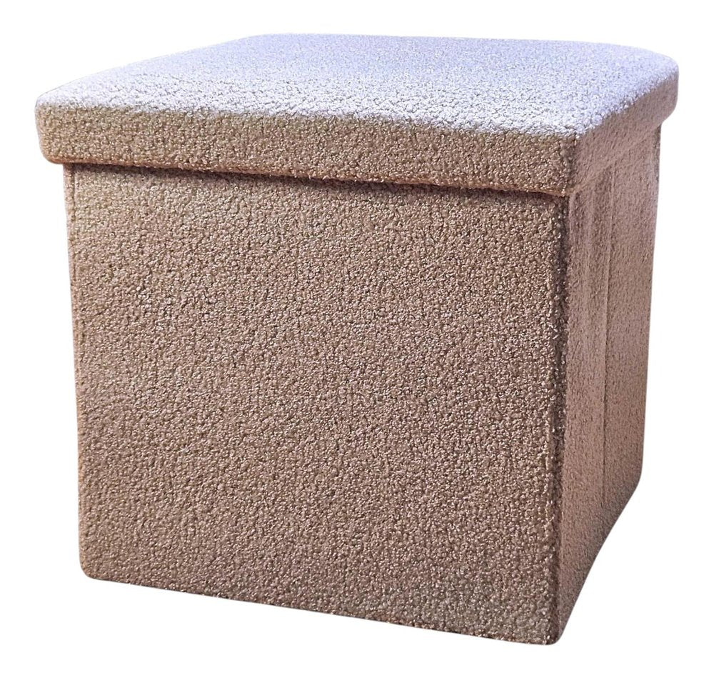 12" Taupe Boucle Cube Ottoman With Storage