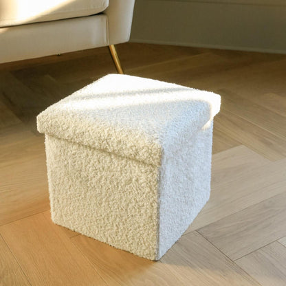 12" Taupe Boucle Cube Ottoman With Storage