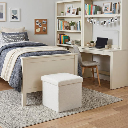 12" Taupe Boucle Cube Ottoman With Storage