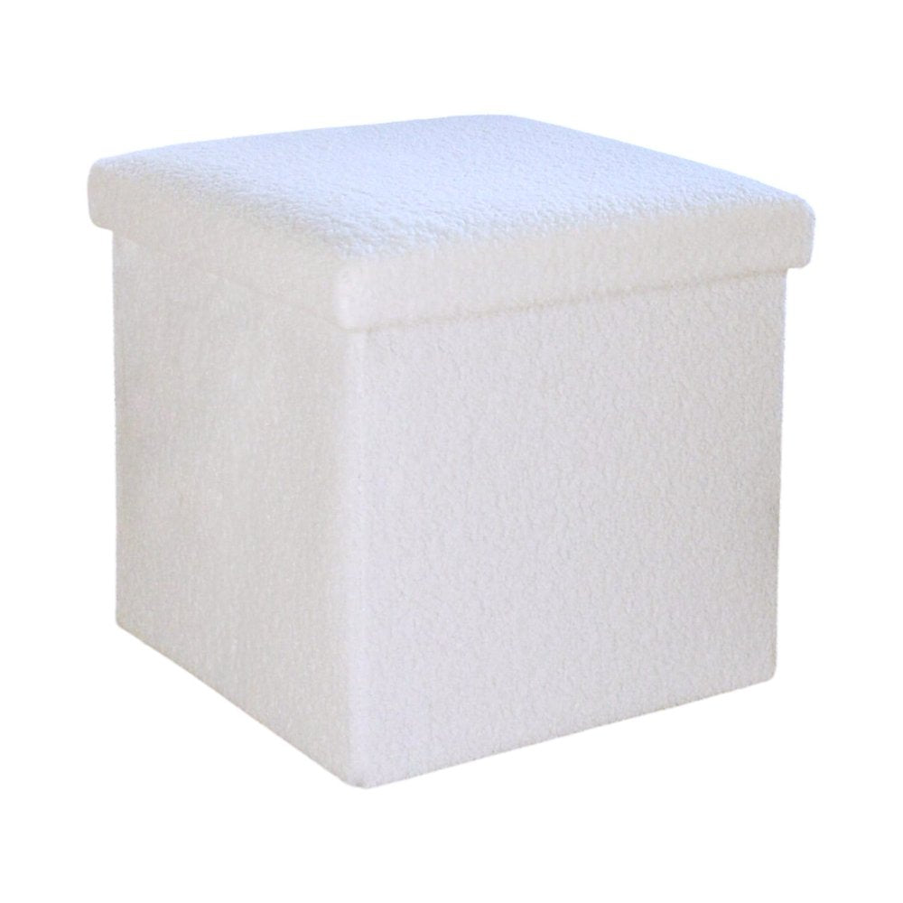 12" Taupe Boucle Cube Ottoman With Storage