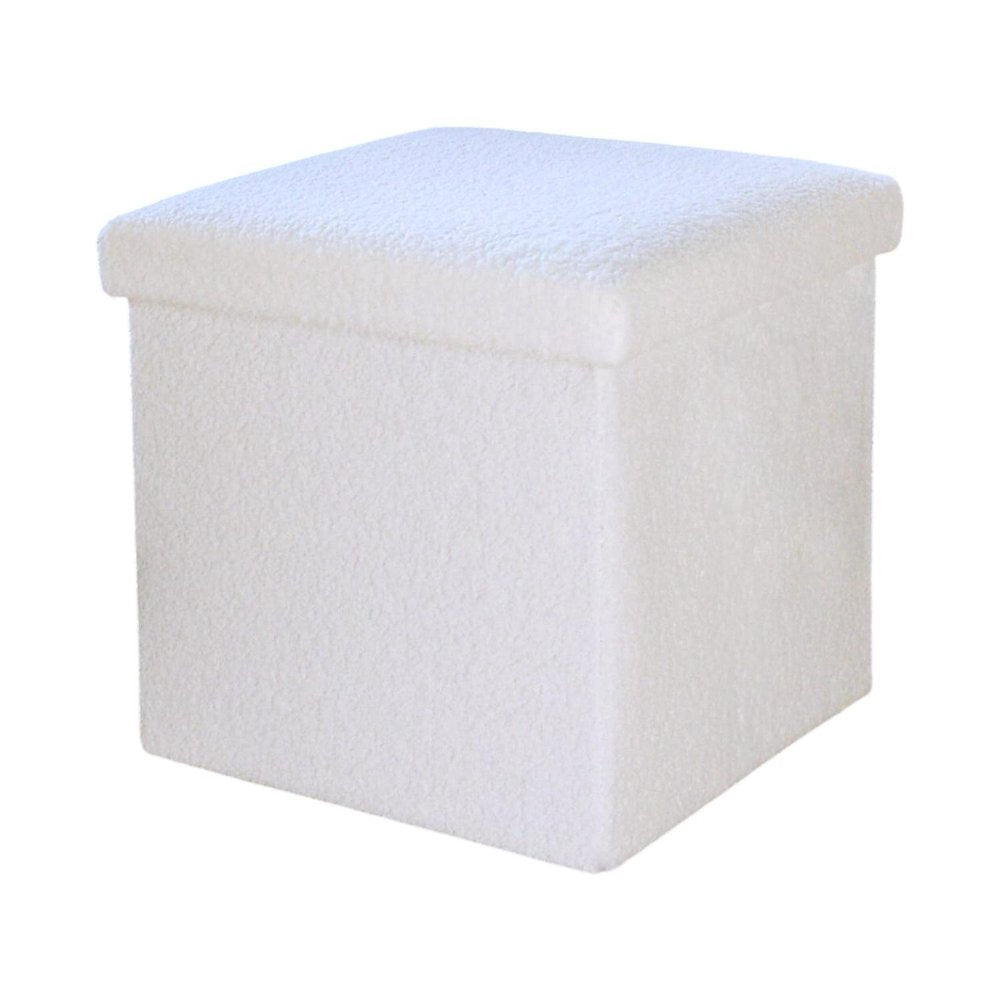 12" Taupe Boucle Cube Ottoman With Storage