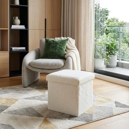 12" Taupe Boucle Cube Ottoman With Storage