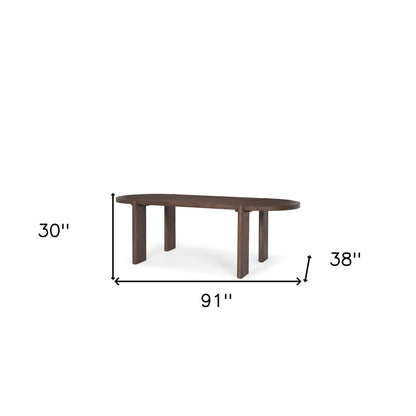 91" Brown Solid Wood Oval Dining Table