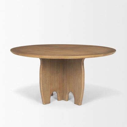 59" Brown Solid Wood Pedestal Base Round Top Dining Table
