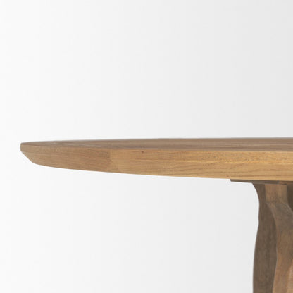 59" Brown Solid Wood Pedestal Base Round Top Dining Table