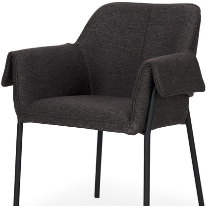 Set of Two Gray and Black Fabric Dining Arm Chairs