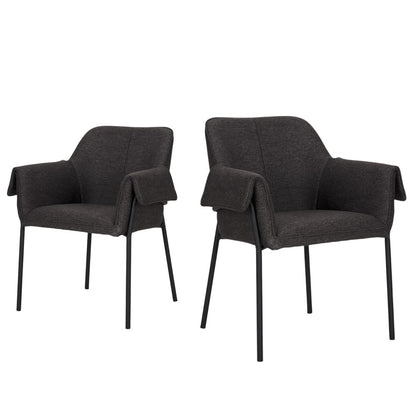 Set of Two Gray and Black Fabric Dining Arm Chairs