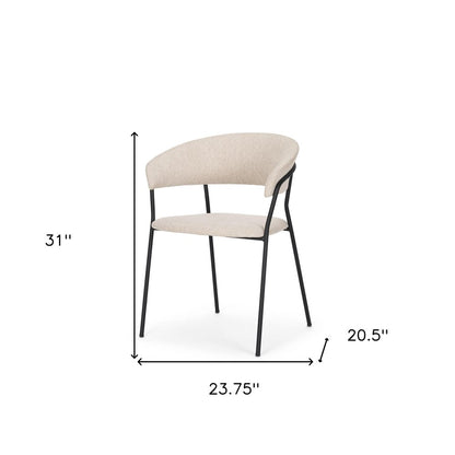 Set of Two Beige and Black Fabric Open Back Dining Arm Chairs