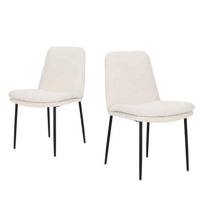 Set of Two Cream and Black Boucle Dining Side Chairs