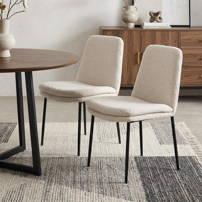 Set of Two Cream and Black Boucle Dining Side Chairs