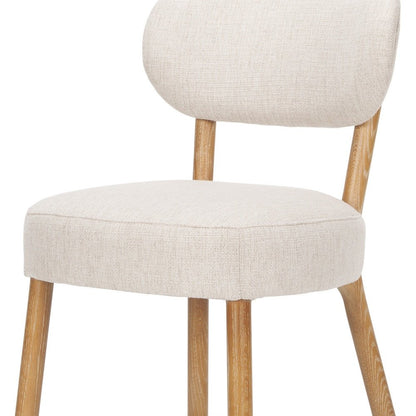 Set of Two Beige and Brown Fabric Open Back Dining Side Chairs