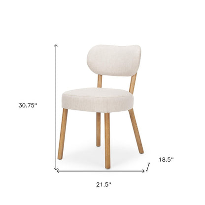 Set of Two Beige and Brown Fabric Open Back Dining Side Chairs