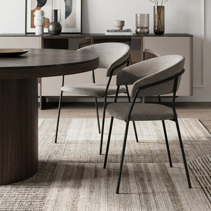 Set of Two Gray and Black Fabric Open Back Dining Arm Chairs