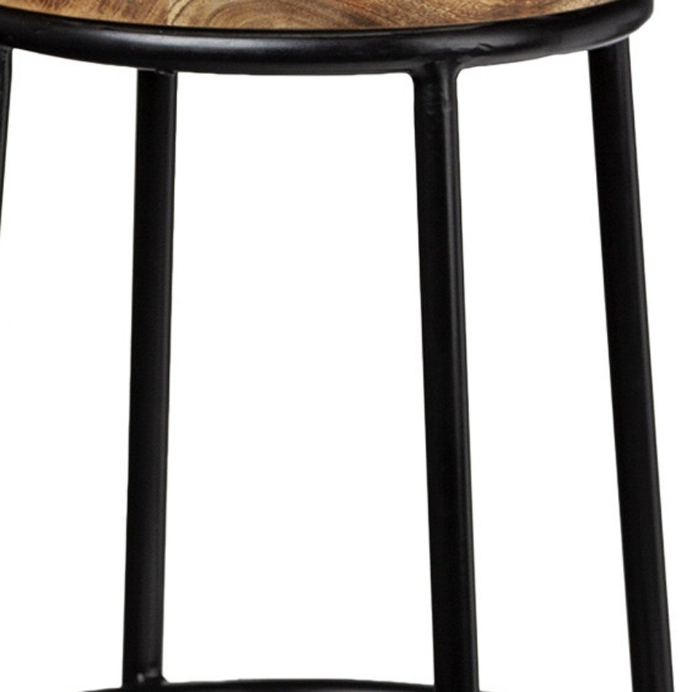 26" Natural And Black Solid Wood And Iron Backless Counter Height Bar Chair