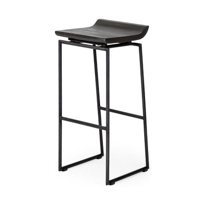 30" Black Solid Wood And Metal Backless Bar Height Bar Chair
