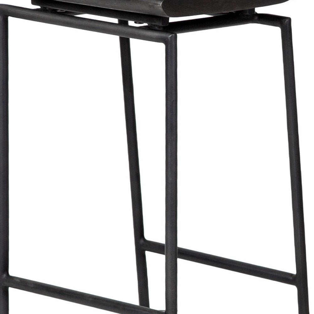 30" Black Solid Wood And Metal Backless Bar Height Bar Chair