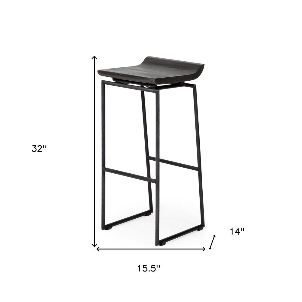30" Black Solid Wood And Metal Backless Bar Height Bar Chair