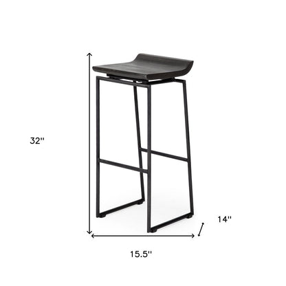 30" Black Solid Wood And Metal Backless Bar Height Bar Chair