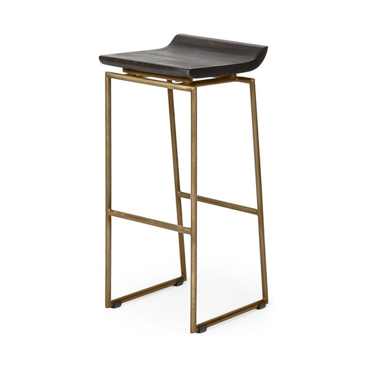 30" Black And Gold Solid Wood And Metal Backless Bar Height Bar Chair