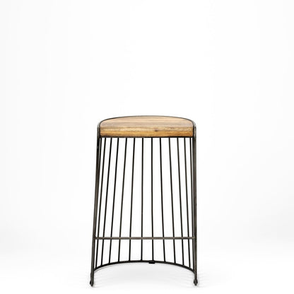 26" Natural And Black Solid Wood And Iron Backless Counter Height Bar Chair