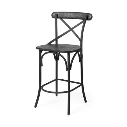 26" Black Solid Wood And Iron Counter Height Bar Chair