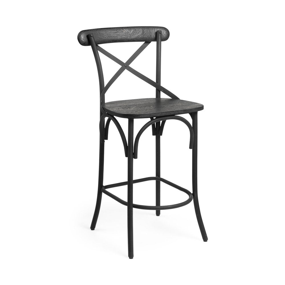 26" Black Solid Wood And Iron Counter Height Bar Chair