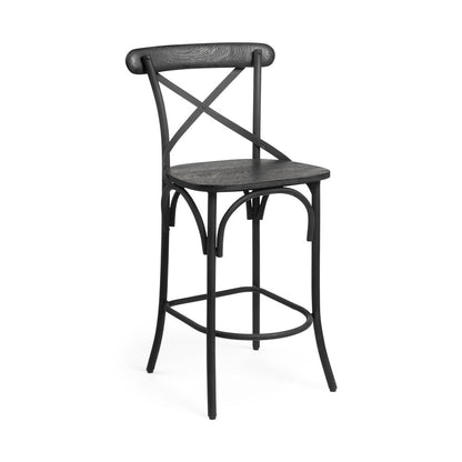 26" Black Solid Wood And Iron Counter Height Bar Chair
