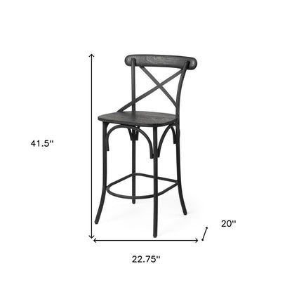 26" Black Solid Wood And Iron Counter Height Bar Chair