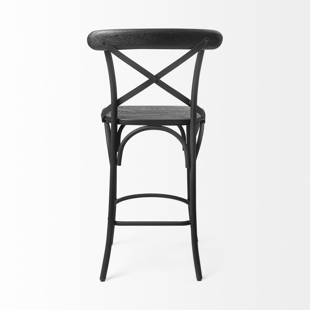 26" Black Solid Wood And Iron Counter Height Bar Chair