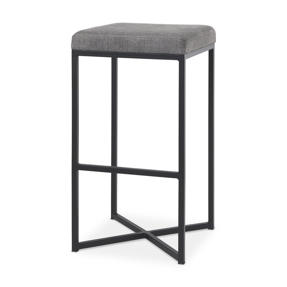 30" Gray And Black Fabric And Iron Backless Bar Height Bar Chair