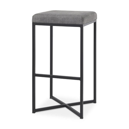 30" Gray And Black Fabric And Iron Backless Bar Height Bar Chair
