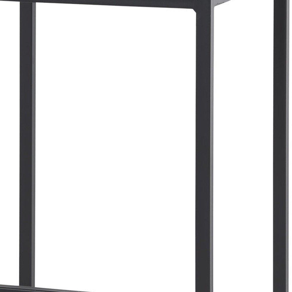 30" Gray And Black Fabric And Iron Backless Bar Height Bar Chair