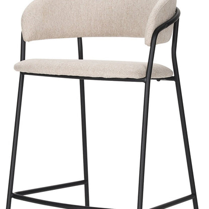 30" Cream And Black Fabric And Metal Bar Height Bar Chair