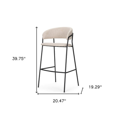 30" Cream And Black Fabric And Metal Bar Height Bar Chair