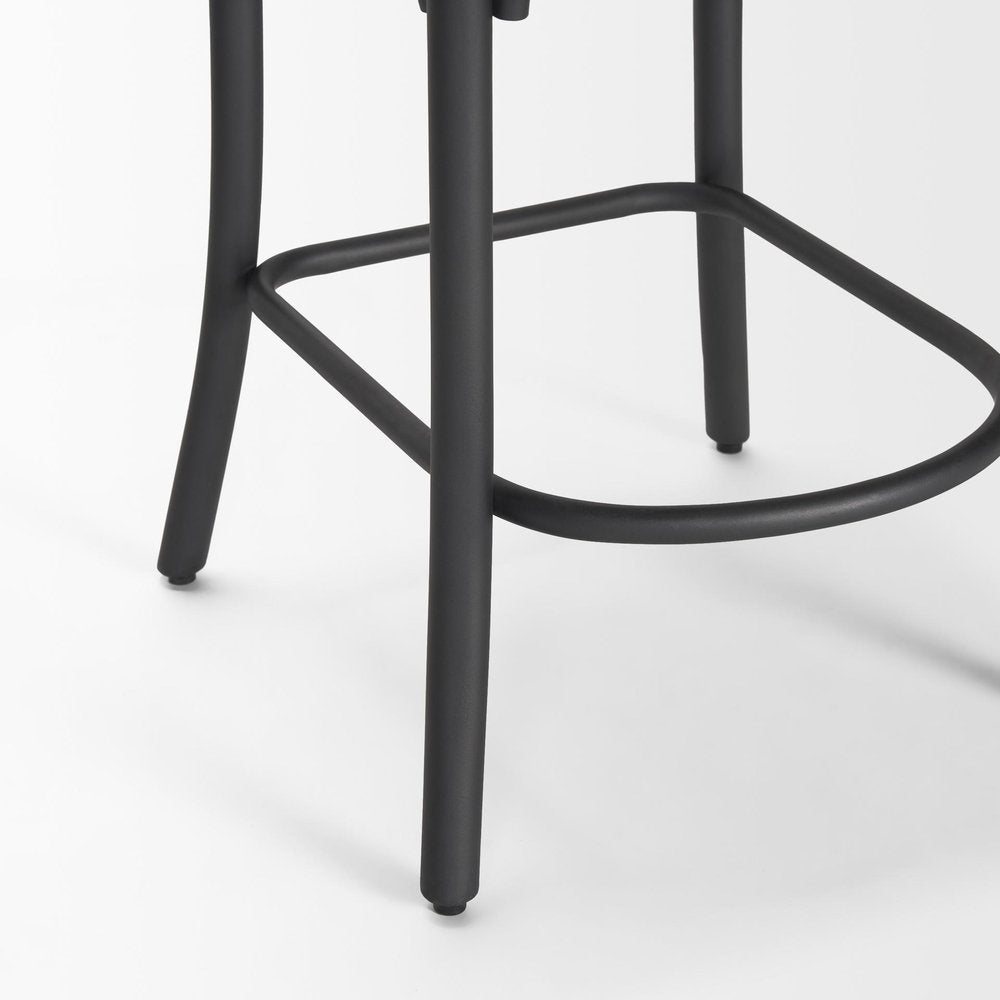 26" Natural And Gray Solid Wood And Iron Counter Height Bar Chair