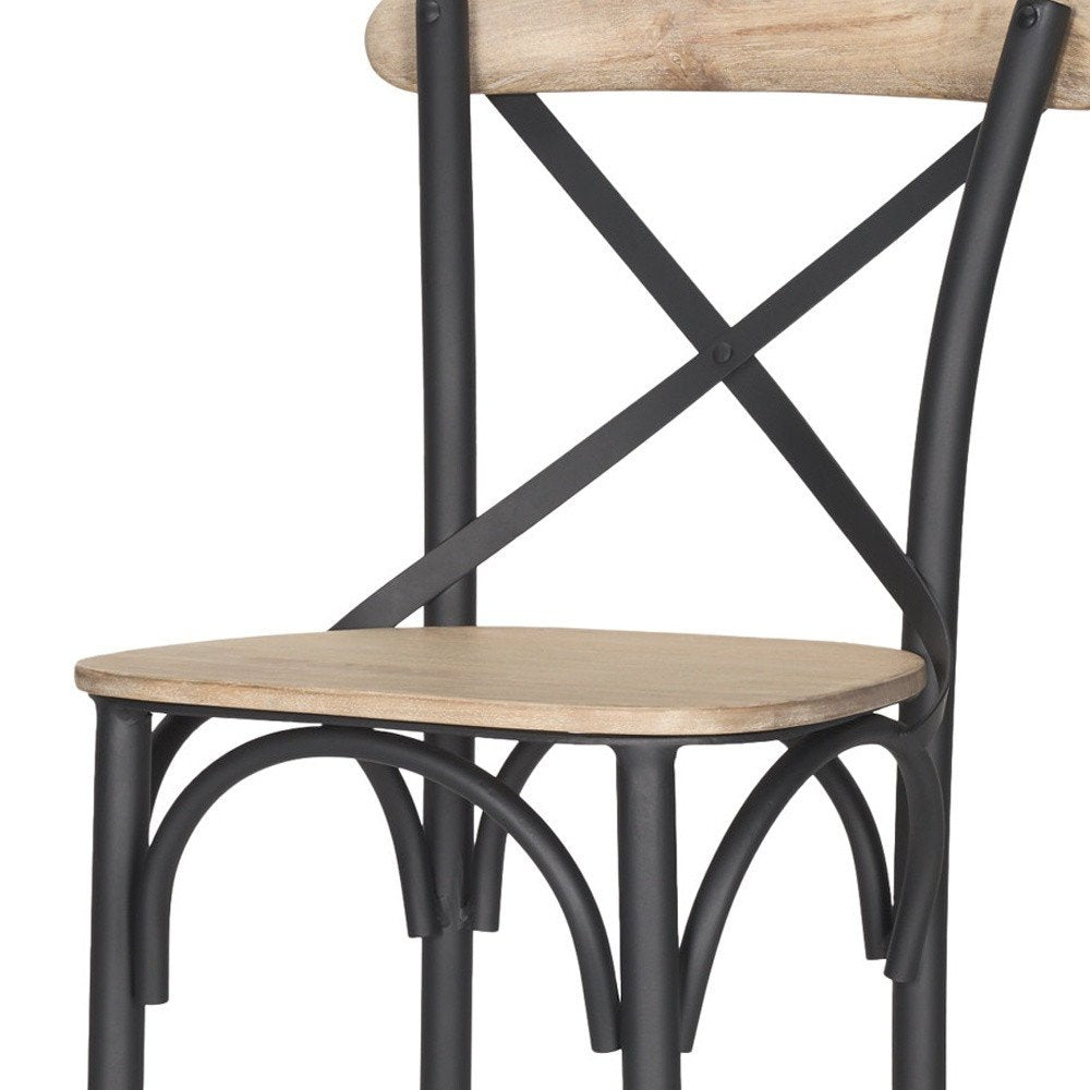 26" Natural And Gray Solid Wood And Iron Counter Height Bar Chair