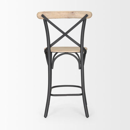 26" Natural And Gray Solid Wood And Iron Counter Height Bar Chair