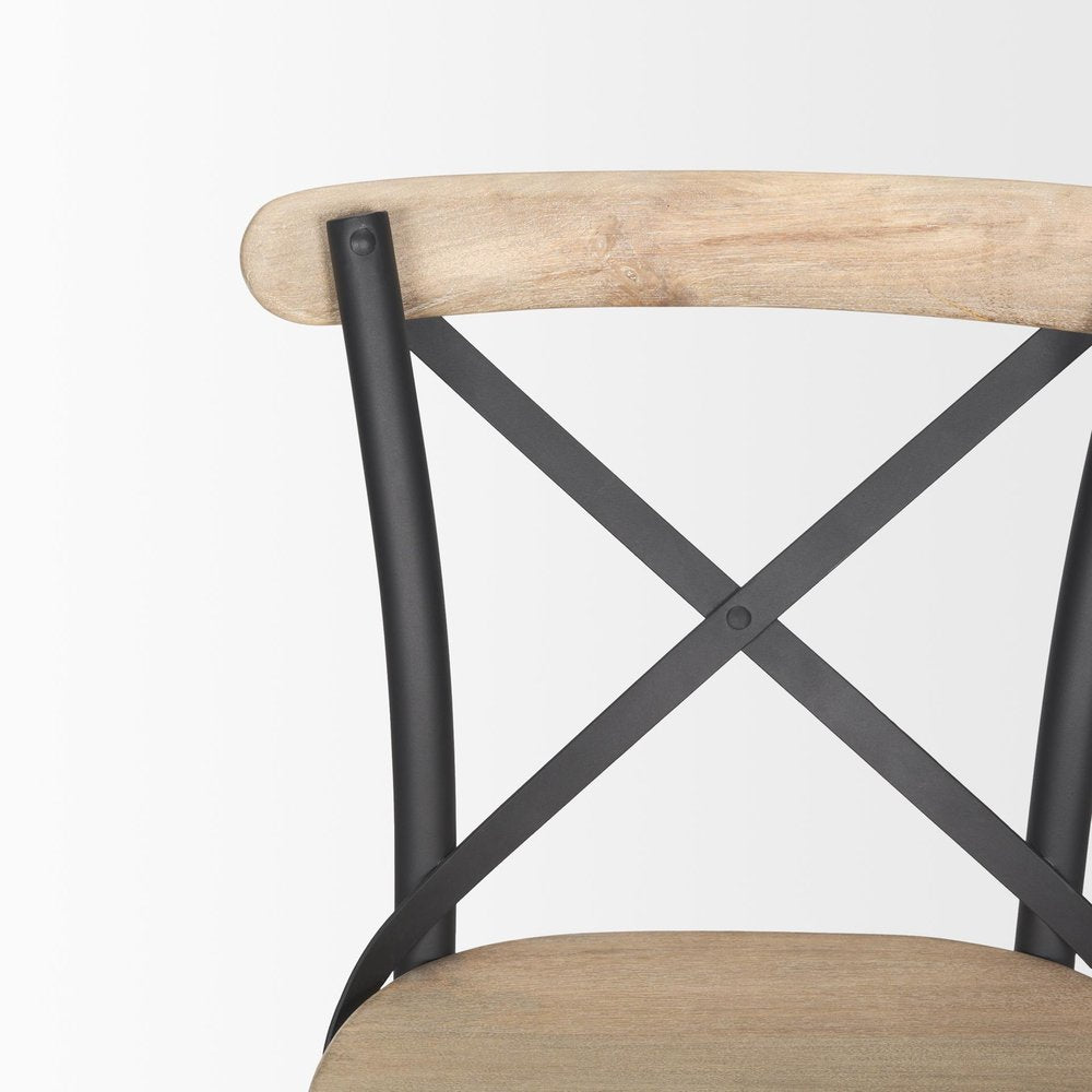 26" Natural And Gray Solid Wood And Iron Counter Height Bar Chair