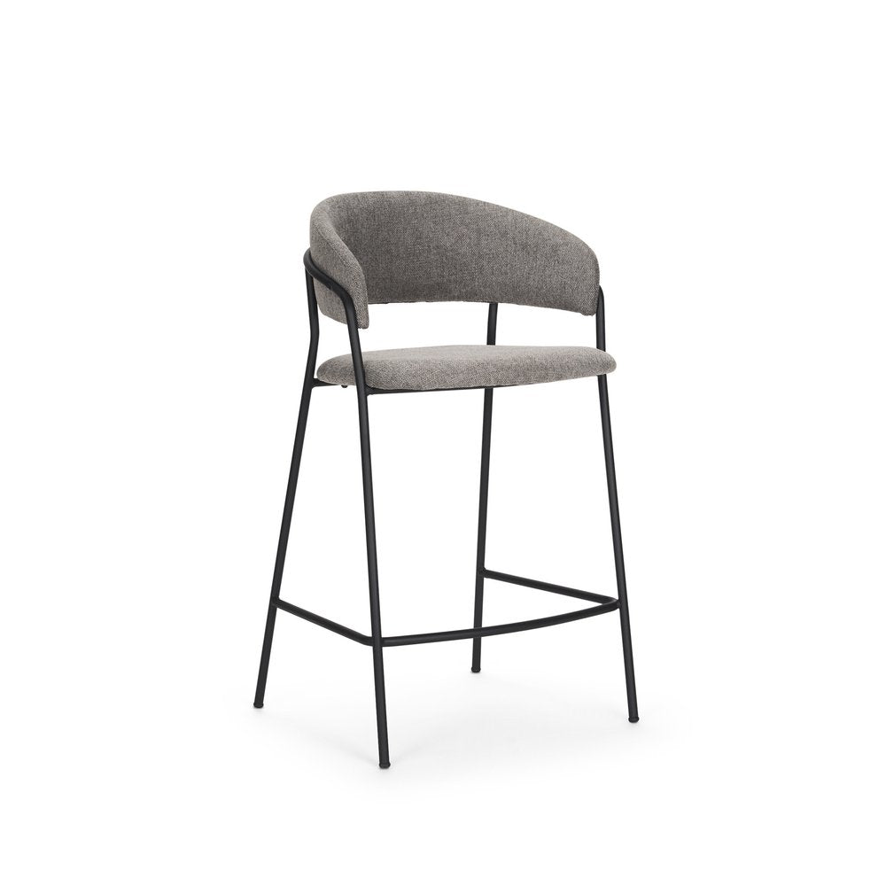 26" Gray And Black Fabric And Metal Counter Height Bar Chair