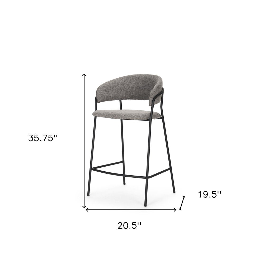 26" Gray And Black Fabric And Metal Counter Height Bar Chair