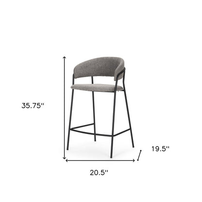 26" Gray And Black Fabric And Metal Counter Height Bar Chair