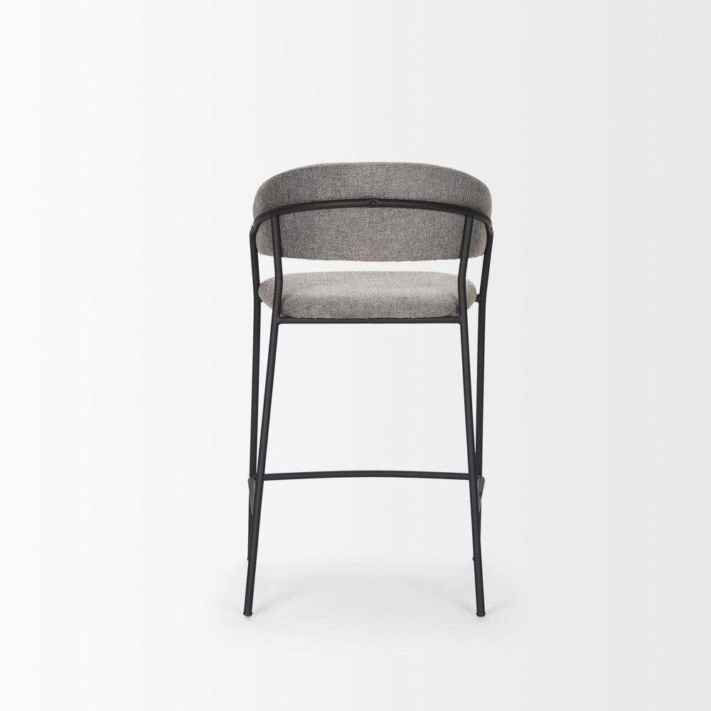 26" Gray And Black Fabric And Metal Counter Height Bar Chair