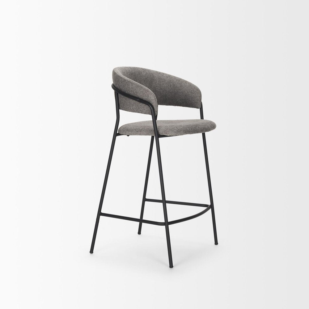 26" Gray And Black Fabric And Metal Counter Height Bar Chair