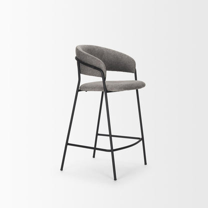 26" Gray And Black Fabric And Metal Counter Height Bar Chair
