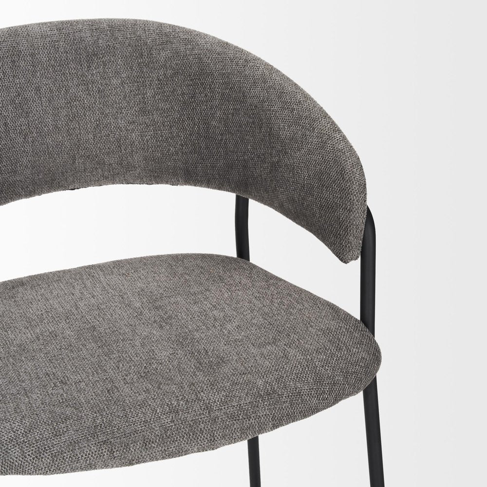 26" Gray And Black Fabric And Metal Counter Height Bar Chair