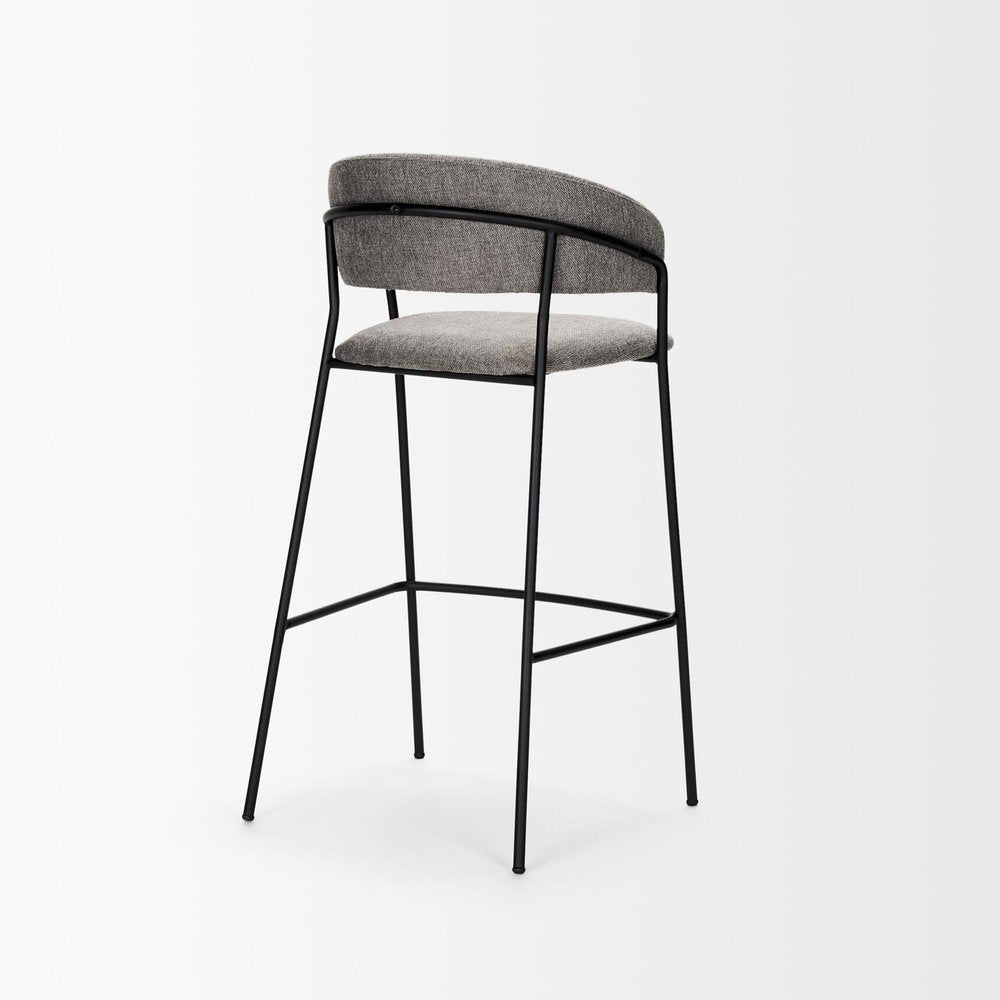30" Gray And Black Fabric And Metal Bar Height Bar Chair