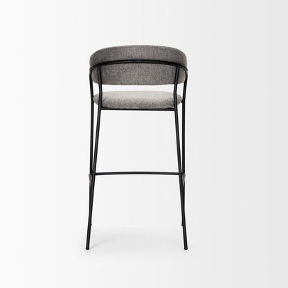 30" Gray And Black Fabric And Metal Bar Height Bar Chair