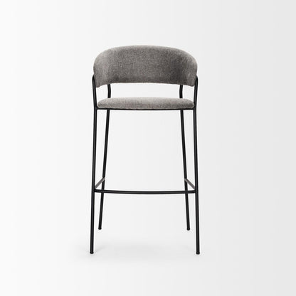 30" Gray And Black Fabric And Metal Bar Height Bar Chair